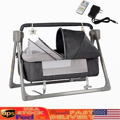 Portable Electric Baby Swing Cradle Bassinet Rocking Crib Infant W/ Bluetooth - Image 1 of 4