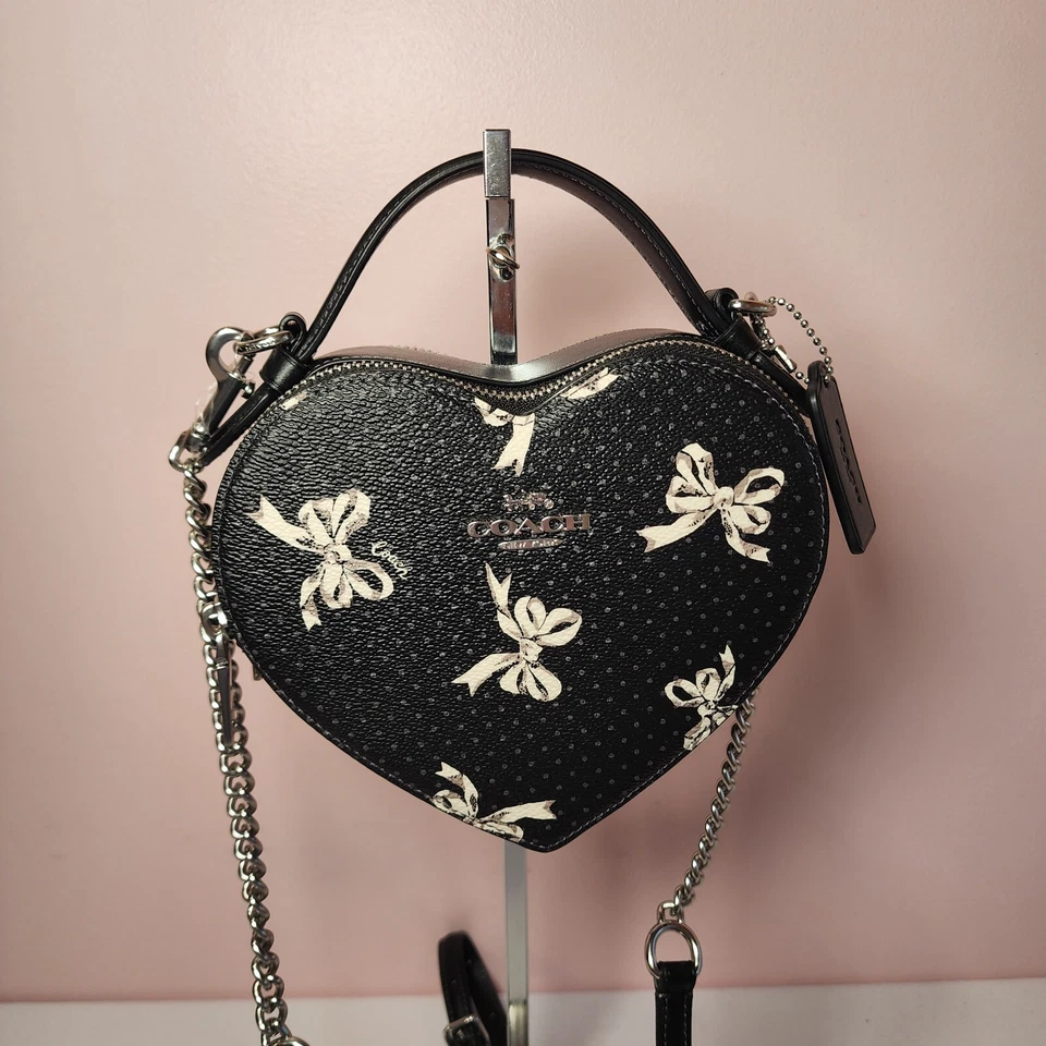 Coach Heart Crossbody Bag With Bow Print CAA99 Black Multi