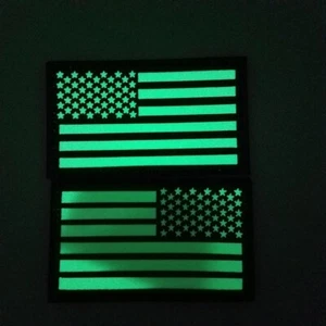 REFLECT IR USA AMERICAN FLAG LEFT RIGHT SHOULDER HOOK PATCHES GLOW IN DARK BLACK - Picture 1 of 7