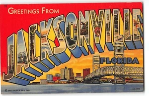 JACKSONVILLE, FLORIDA Large Letter Linen Postcard, Curteich 1946 Main St. Bridge - Picture 1 of 2