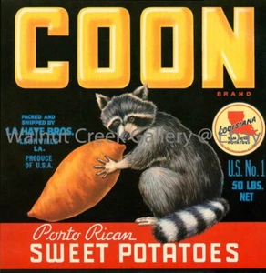Louisiana Fruit Crate Label Fine Art Print, racoon , approx 10.9" x10.6" 12732 - Picture 1 of 1