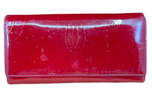 CARTIER Happy Birthday Long Bifold Wallet Red Patent Calfskin Leather FAST SHIP
