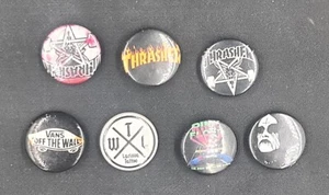 7 vintage Pinbacks 80s/90s thrasher skateboard+others - Picture 1 of 2