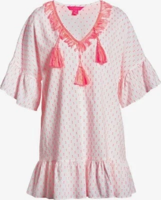 Cubierta volquete Lilly Pulitzer talla L/XL rosa Tangelo neón clip estampado borlas Foto 1 de 3