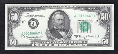 FR. 2113-J 1963-A $50 FRN FEDERAL RESERVE NOTE KANSAS CITY, MO GEM UNCIRCULATED - Image 1 of 2