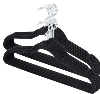50-100 Kleiderbügel Samt Schwarz Anzug Bügel Antirutsch Hemdenbügel Platzsparend - Bild 1 von 4