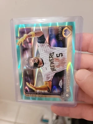 2025 Topps Chrome Baseball Garrett Mitchell Teal Raywave Refractor /199  - Image 1 of 2