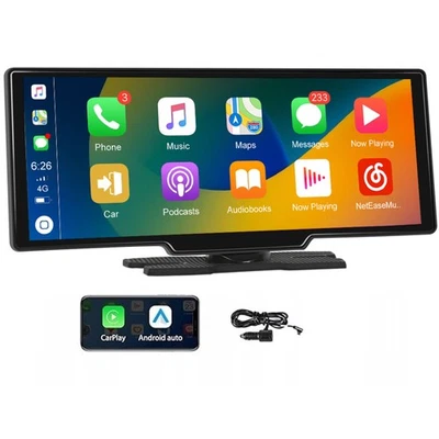 LEEKOOLUU 10.26" Portable Apple CarPlay Android Auto Car Stereo Radio Bluetooth 1080P