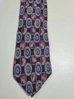 Corbata de seda Bill Bass roja geométrica floral 100 % seda Foto 1 de 4