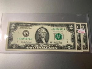 2003A $2 FRN, Boston Dist. 3 CU Notes in Sequence CU Condition SKU#37248 - Picture 1 of 2