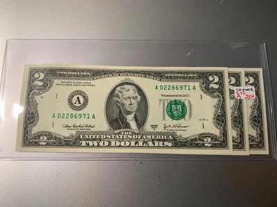 2003A $2 FRN, Boston Dist. 3 CU Notes in Sequence CU Condition SKU#37248 - Image 1 of 2