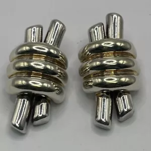 Sterling Silver Hollow Clip On Drop Earrings - Picture 1 of 5