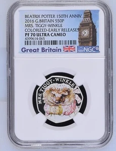 2016 Great Britain 50P Mrs. Tiggy Winkle 150th Anniv. Beatrix Potter NGC PF70 - Picture 1 of 2