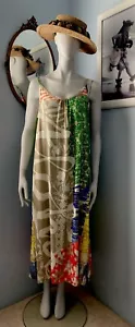 Jams World Sz L Ariana Dress Spaghetti Straps Aloha Print Maxi Midi Long Rayon - Picture 1 of 15