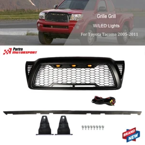 Parachoques delantero apto para Toyota Tacoma 2005-2011 rejilla malla negra con 3 luces LED - Imagen 1 de 9