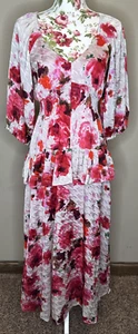 Taylor Dress Womens Sz 6 Pink Red Floral Victorian Jacquard Tiered Ruffle Midi - Bild 1 von 6