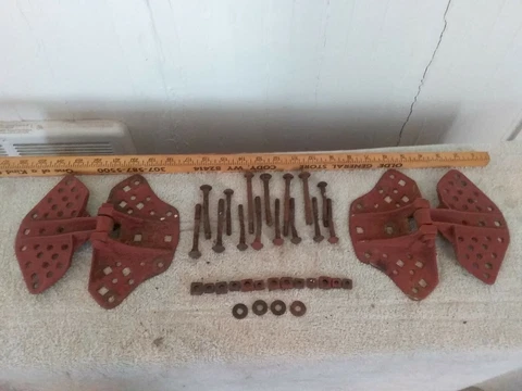 2 VINTAGE ANTIQUE ORIGINAL CAST IRON LARGE BARN DOOR  HINGES Cover