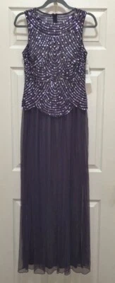Vestido largo PATRA lentejuelas violeta púrpura festoneado corpiño S/L MOB NUEVO para mujer 4 Foto 1 de 4