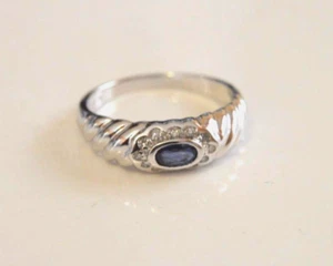 Nuevo 14k Oro Blanco Ovalado Anillo de Zafiro y Diamantes Talla 6.5 - Imagen 1 de 1