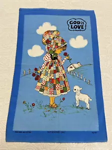 Vintage Lamont Tea Towel w Patchwork Girl Pattern Kitchen God is Love & Lamb Art - Bild 1 von 16