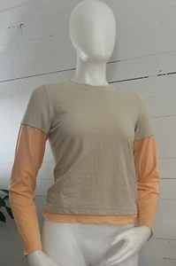 VTG Workout Shirt Womens Top Size Small Tan & Orange Long Sleeve Nylon - Picture 1 of 7