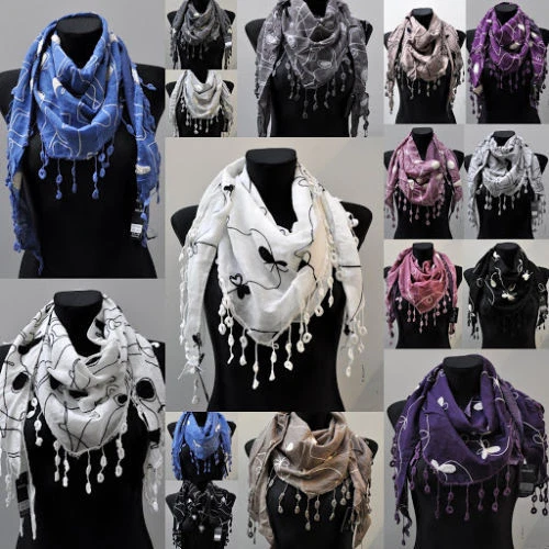 MARKENLOS Tuch Schal Stola Halstuch Schals Fransen Faltens​chal Baumwolle Dreiecktuch NEU