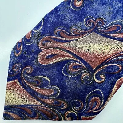 Gravata masculina DAvanti azul amarela artística geométrica seda comprimento longo - Imagem 1 de 4