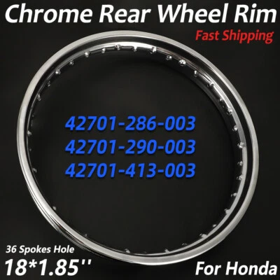 For Honda CB350 CB350G CB400F CL350 Rear Wheel 1.85 Chrome Rim 18" 36 Spoke Hole - Image 1 of 4