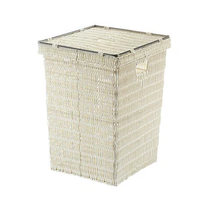 Wäschebehälter Wäschesammler Wäschekorb Box mit Deckel aus Polyrattan weiß - Bild 1 von 7