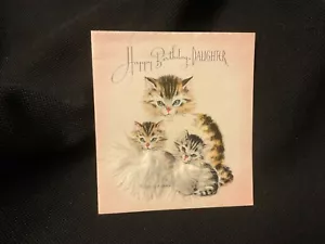 Biglietto di compleanno gattino persiano vintage per figlia c. anni '40 soffice paramount - Foto 1 di 3