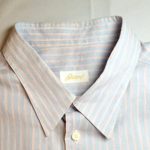 BRIONI Blau Gestreiftes Leinen Kurzarm Hemd Herren 2XL Designer Made in Italy C6 - Bild 1 von 9