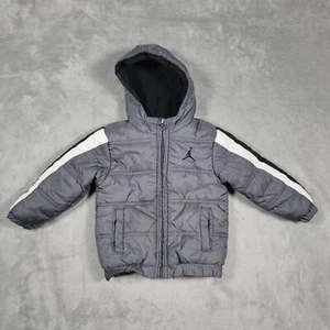 Jordan Kids 3T Puffer Jacket Lined Fleece with Hood Pockets Black Gray White - Picture 1 of 10