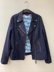 Designer Boden Smart Navy Blue Canvas Biker Style Zip Jacket UK10 Ex Con - Picture 1 of 10