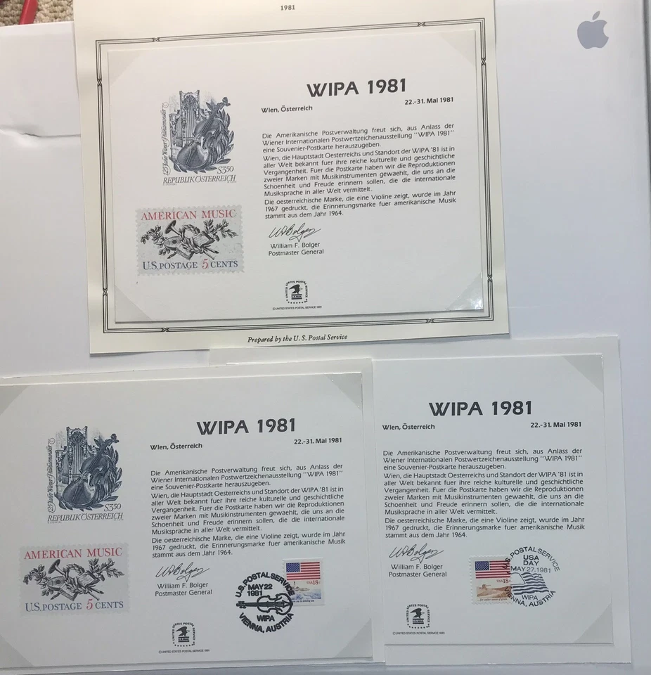 AUSTRIA - WIPA* BEP SOUVENIR CARDS *  * 3 Cards *  * 2 Cancelled - Image 1 of 3