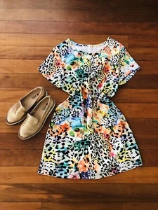MIKA AND GALA Rainbow Tropical Leopard Print Shift Dress Sz 10 - Picture 1 of 10