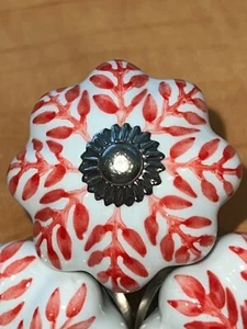 Pink Color Leaf Design Ceramic Knobs Handpainted Kitchen Cabinet Knobs - Picture 1 of 3