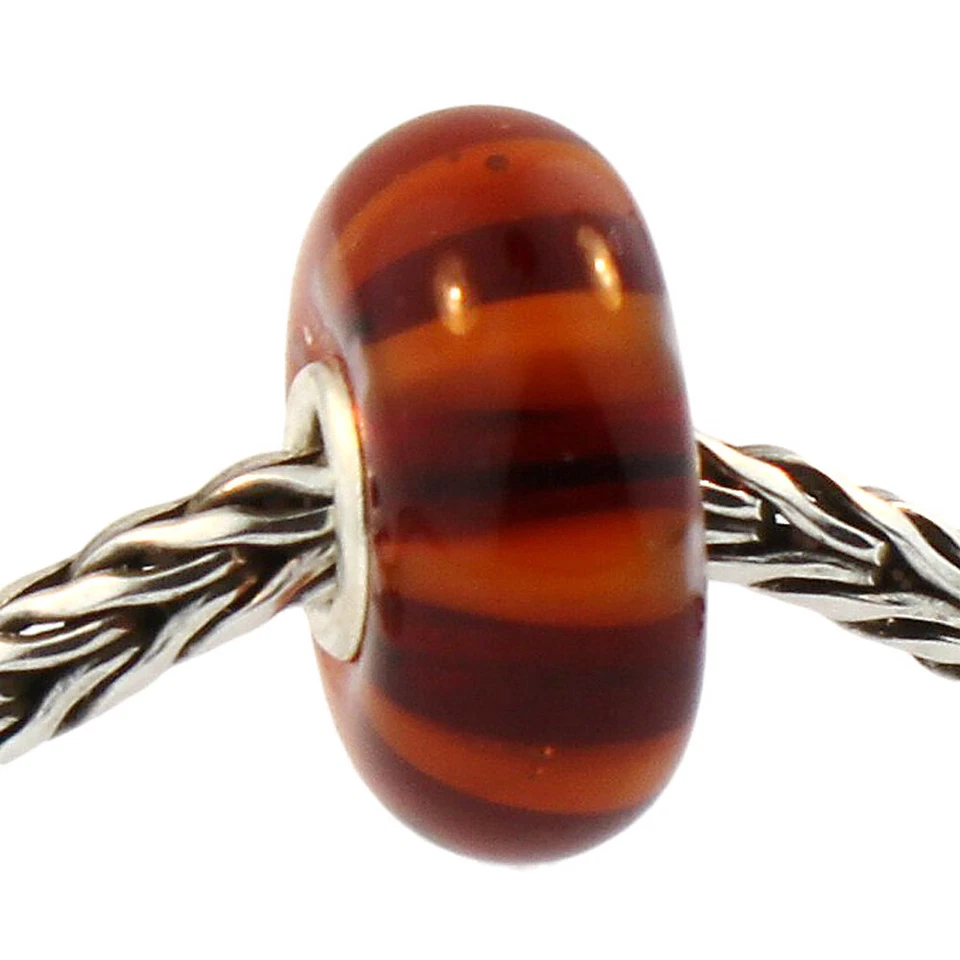 Authentic Trollbeads 61357 Brown Stripe Glass Bead