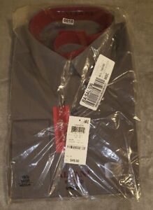 Alfani Men's Dress Shirt L Solid Grey Coal Fitted Stretch 15 1/2, 34/35 NWT