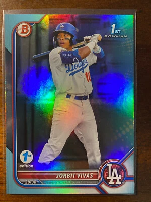 2022 BOWMAN 1st Edition JORBIT VIVAS 1st Bowman SKY BLUE Refractor Foil Dodgers - Image 1 of 2