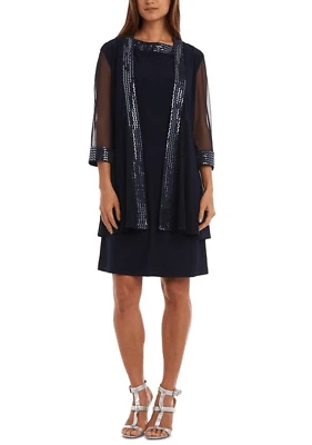 Vestido R&M Richards para mujer 10P azul marino adornado con chaqueta a juego Foto 1 de 4