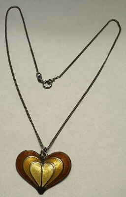 Lebendiger Vintage Nachlass David Andersen Sterling Emaille Herz Anhänger Halskette - Bild 1 von 4