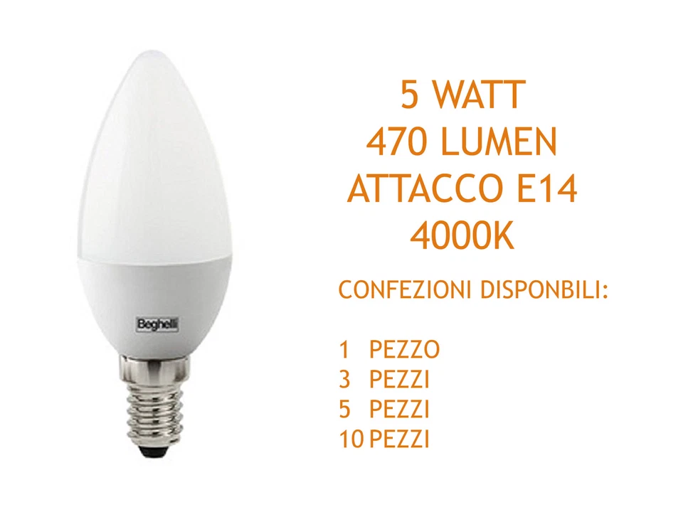 LAMPADA OLIVA LED 4000K 5W E14 470LM ELPLAST BEGHELLI 56814 VARIE CONFEZIONI - Immagine 1 di 1