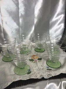 6 Antique Vaseline Depression Glasses Sherbets Footed Dessert Wine Cocktail Mint - Picture 1 of 7