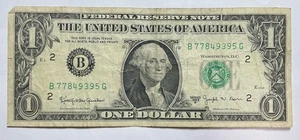 Series 1963-B One Dollar Federal Reserve Note Circulated - Picture 1 of 2