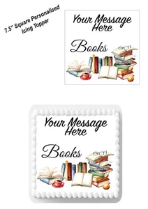 PERSONALISED Cake Topper Books Reading Edible Icing 7-8" SQUARE Decoration - Picture 1 of 9