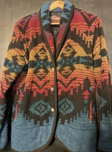 Woolrich Woman Jacket Womens Size Medium Vintage Aztec Wool Coat Shawl Collar - Picture 1 of 4