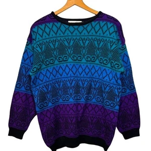 Alyssa Brooke II Damen Y2K Geometrischer Druck Rundhals Pullover Sweater Gr. Lg - Bild 1 von 6