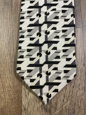 Мужской шелковый галстук Bachrach сделано в Италии серый и черный геометрический дизайн - Изображение 1 из 4