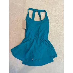 NEW HALARA Women's Backless Twisted Active Dress Medium Teal Blue Scoop Neck - Picture 1 of 8