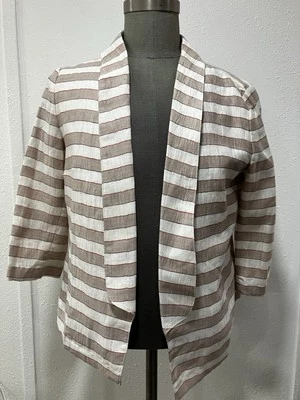 LOFT Blazer Striped 3/4 Sleeve Linen Bl Open Front NWT Sz 12 - Image 1 of 4
